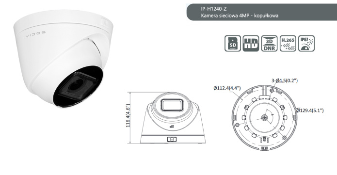 Vidos IP-H1240-Z Kopułkowa Kamera